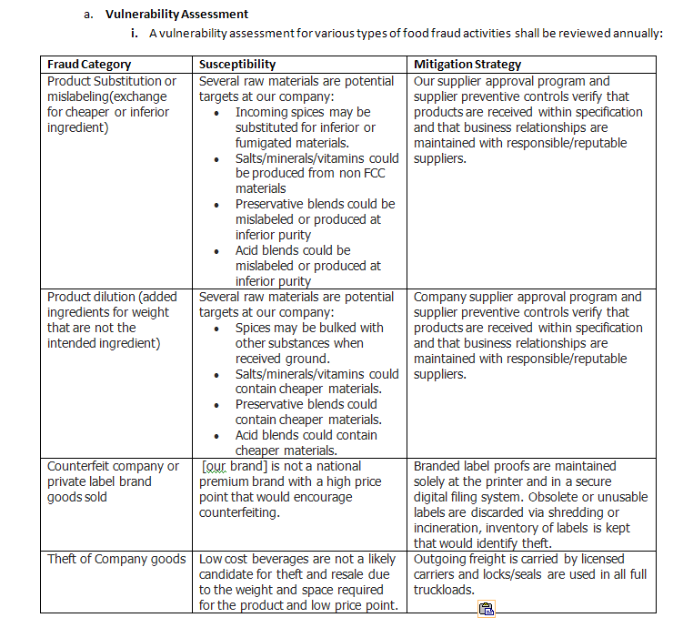 Meeting the new requirements of SQF 8.0 2.7.2 Food Fraud